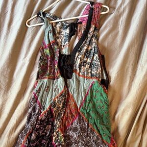 Urban Outfitters One-Shoulder Patchwork Maxi Dress in Green and Pink